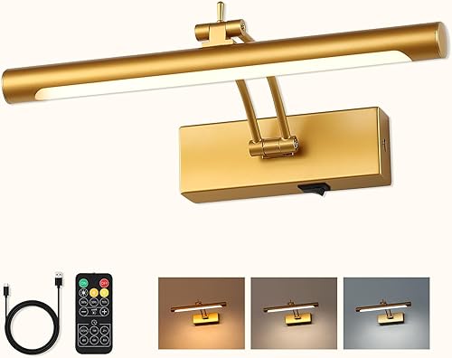 Miniatura 8 de Luces de imagen a pilas con control remoto y temporizador, luz de arte inalámbrica para pinturas con brazo oscilante ajustable, luces doradas de