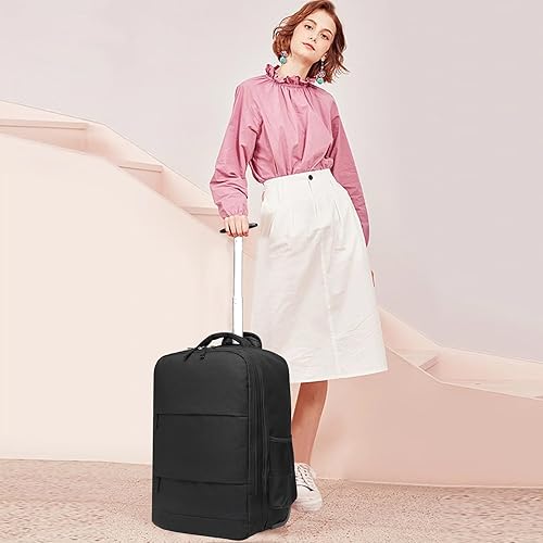 Miniatura 7 de seyfocnia Mochila con ruedas, mochila de viaje con ruedas, mochila para laptop con ruedas, mochila de negocios, mochila de transporte, A-Negro, Moda