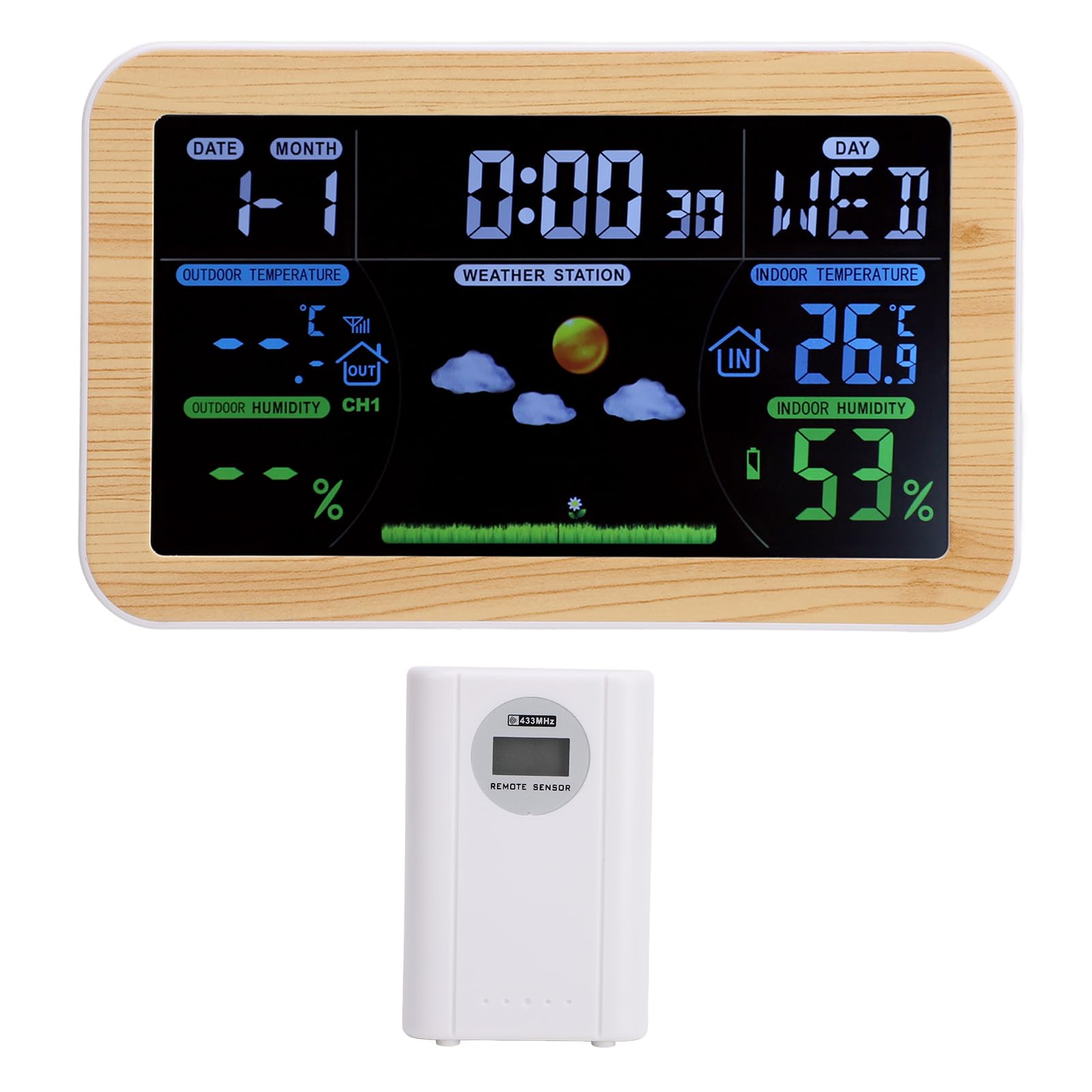 Zegar Pogodowy LCD, Maksymalne Minimum, Potrójne Monitorowanie 24-godzinna Prognoza Pogody, Opcje Fal Radiowych, Wyświetlacz Tygodniowy w Ośmiu Językach, Kompleksowy, łatwy w