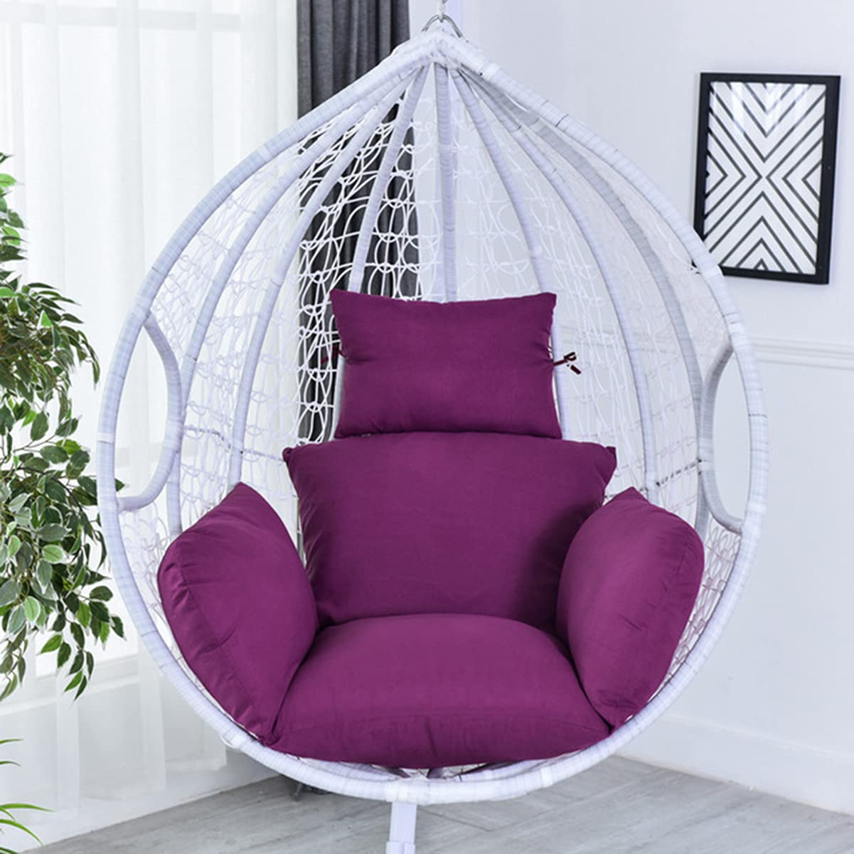 Ggoty Purple Hanging Basket Chair Cushions,Garden Egg Hammock Chair Pads,Nonslip Egg Chair Cushion With Pillow For Indoor Outdoor Patio Yard (Purple)