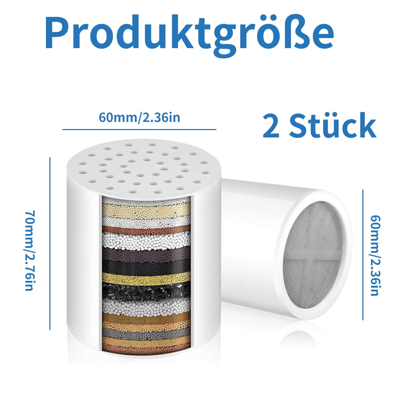 Raheem 2 Stück 36 Stufen Duschfilter Universal Ersatzpatronem Shower Filter for Hard Water Entfernt Chlor, Schwermetalle, Kalk, Gerüche für Haut und Haar gesund Hohe Leistung Dusche Filterpatrone