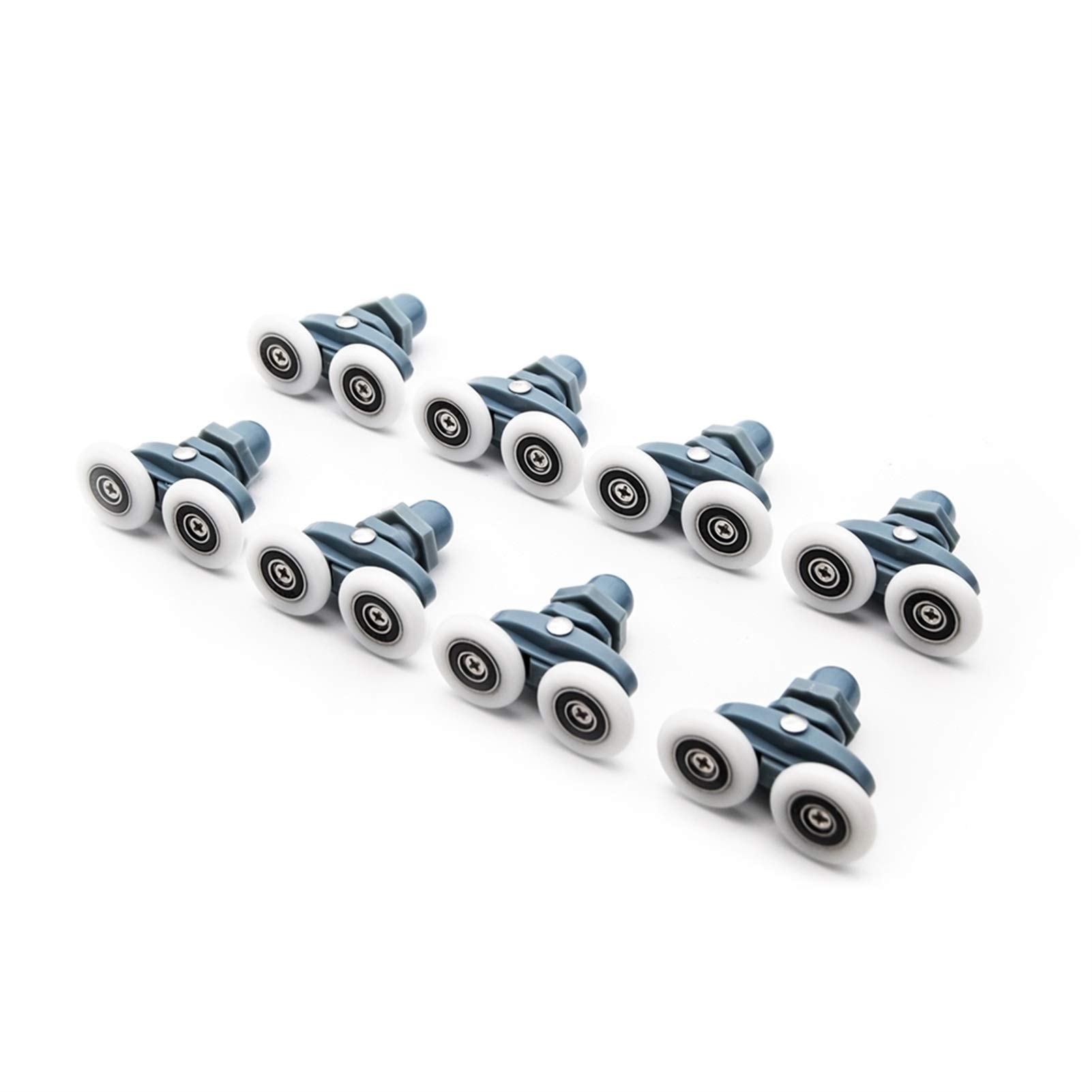 Door Wheel Rollers, 8pcs ABS Plastic Adjustable Double Swinging Pulley, Shower Cabin Sliding Hardware Roller(23mm)