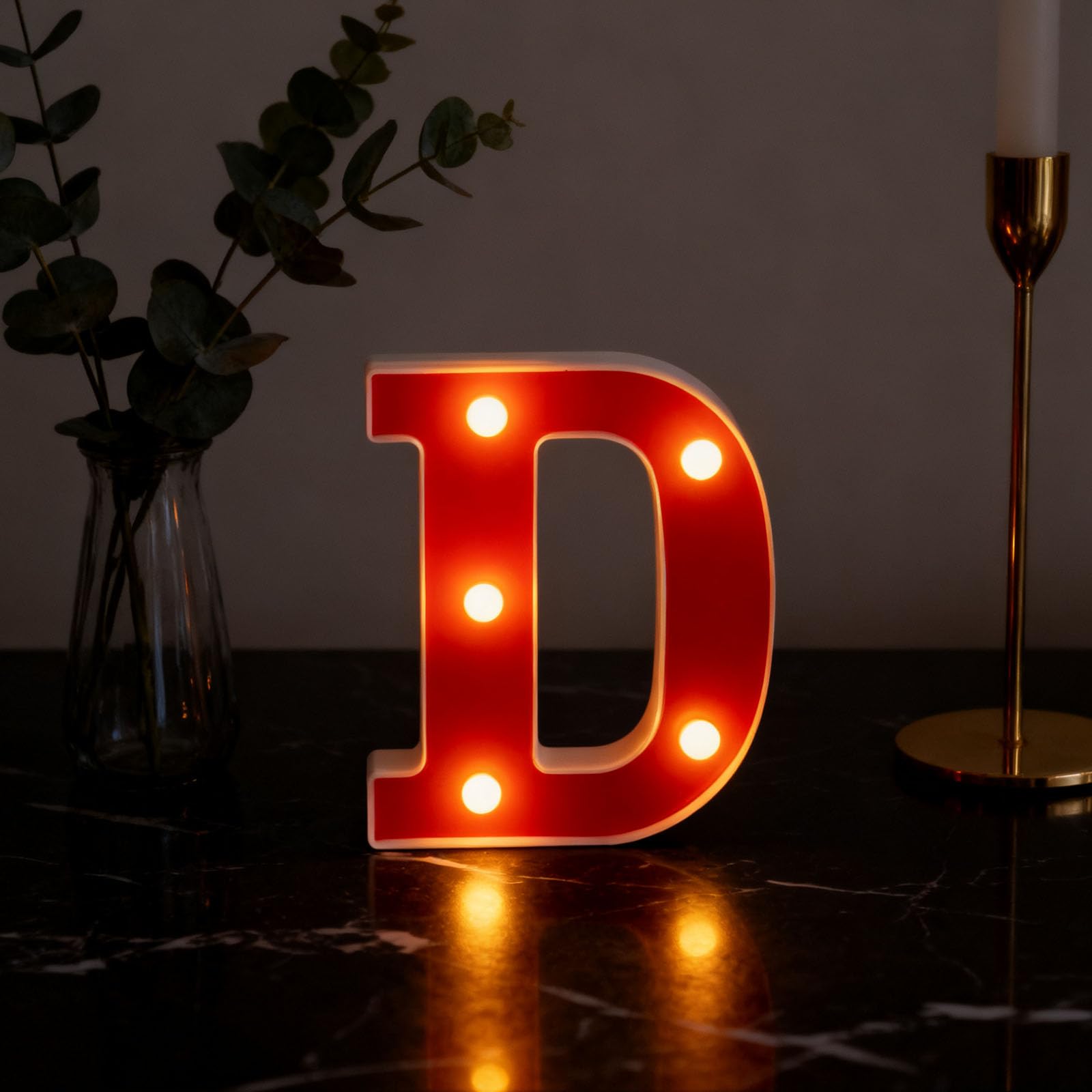 Letter D Sign Lights Battery Powered Decoration Table Lamp Red LED Night Light for Photography Studio Props, Library Reading Area, Study Desk Embellishment(6.26"*4.65"*1.18")