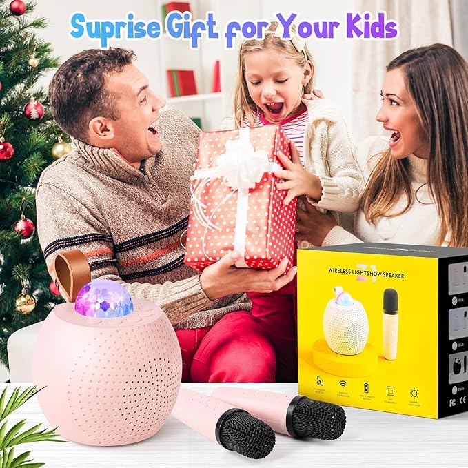 Image of DIPDEY Colorful Bluetooth Speaker with Karaoke Mic System for Home Singing Magic Ai Voice Changer Portable Mini Wireless Speaker with Mike for House Parties Birthday Gifts Events (Pink)