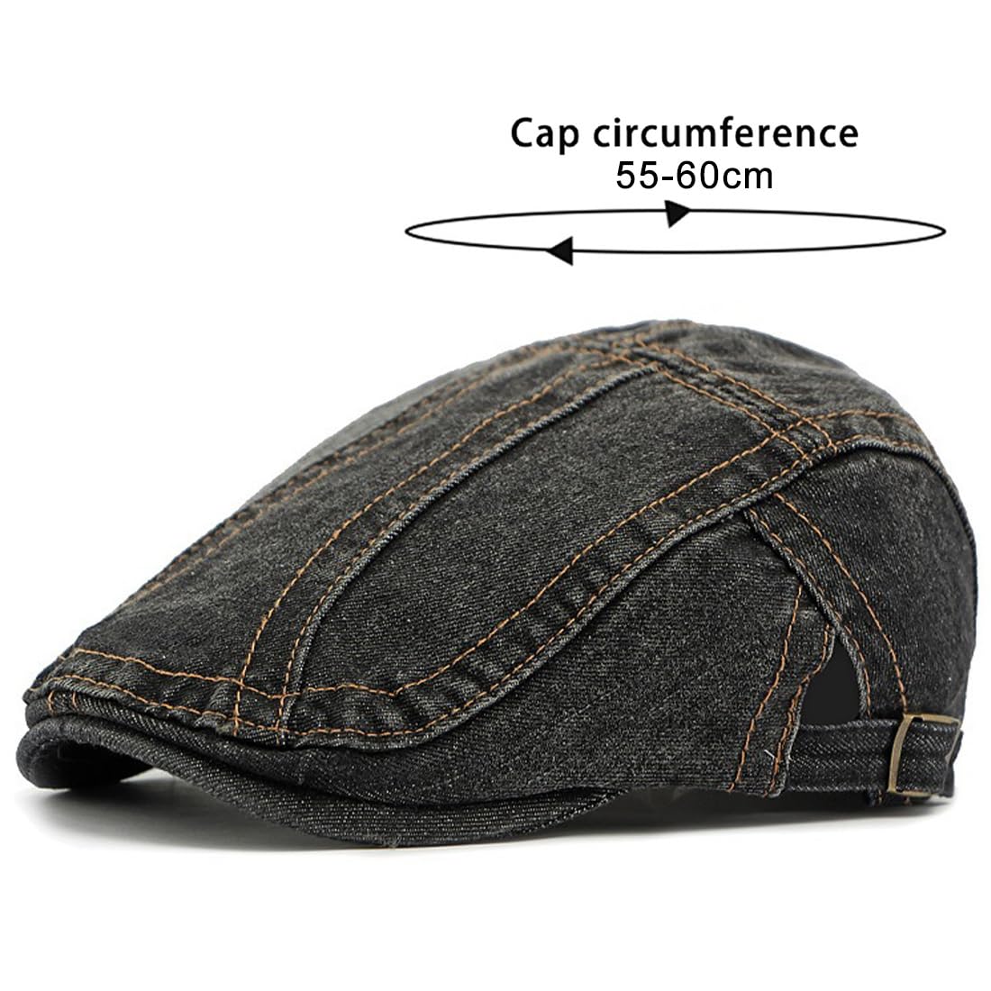 JNKET Men Women Denim Newsboy Cap Washed Flat Cap Ivy Gatsby Cabbie Driving Hat (US, Alpha, One Size, Medium, Dark Blue)