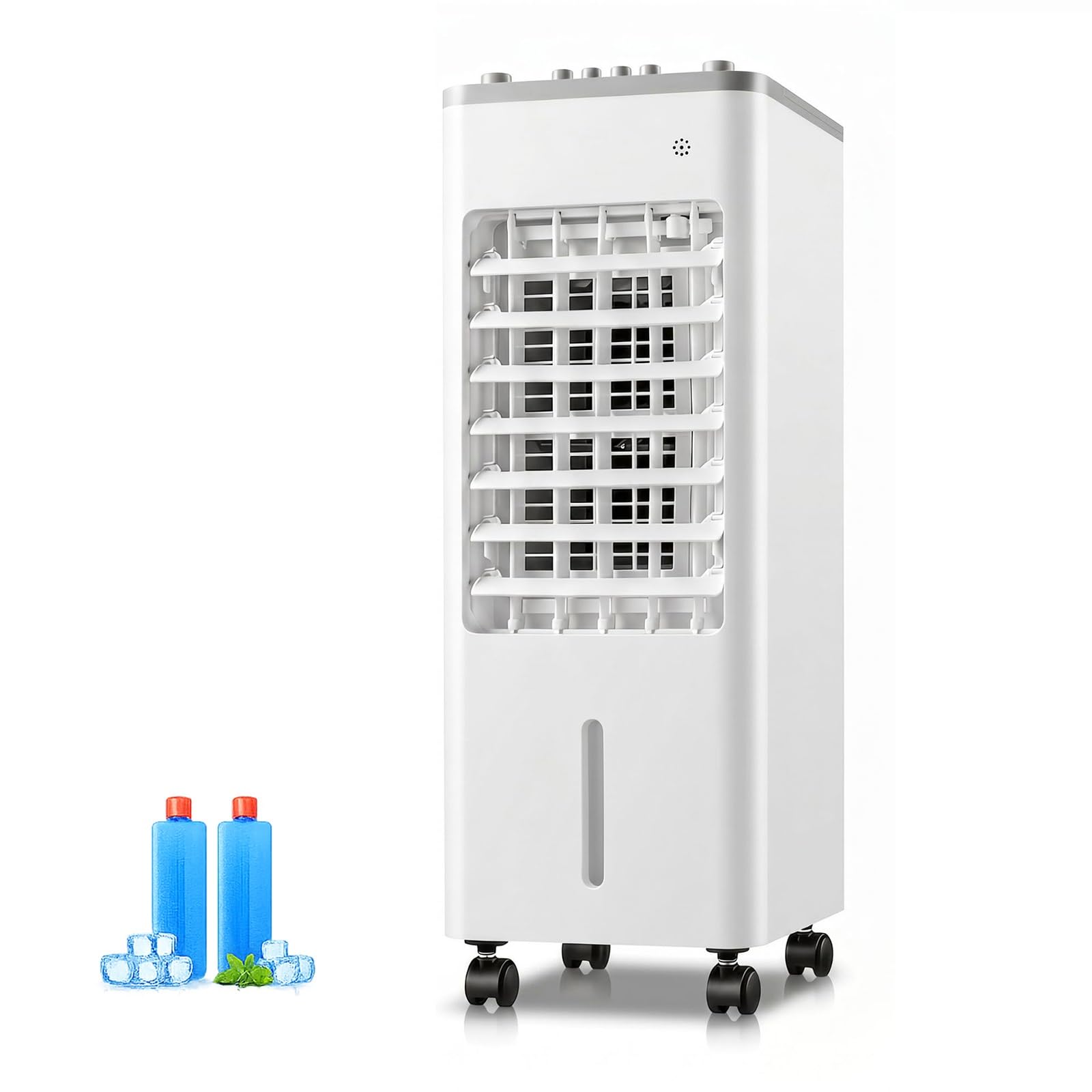 MESCXTY Evaporative Air Cooler, 9L Portable Swamp Windowless Conditioners, 3 Speed Settings, 15H Timer, 90° Swing with 2 Ice Crystals | White
