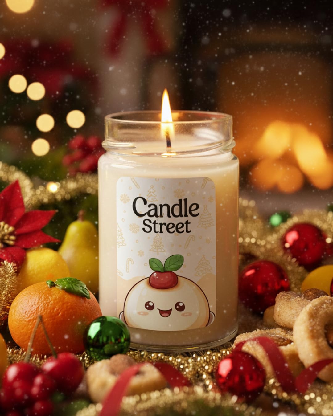 Candle Street Zapachowa świeca marcepanowa 500 g, migdał, miód i karmel, kolekcja słodkich świąt Bożego Narodzenia, duża świeca ze szkła premium, palenie 120 godzin, idealny prezent na Boże Narodzenie