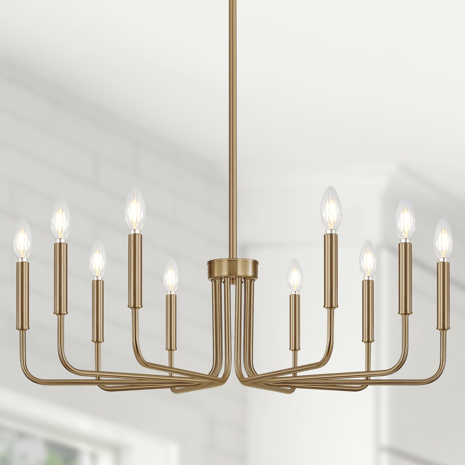 Yunnix 10 Light Champagne Bronze Chandelier, Farmhouse Chandelier for Dining Room Light Fixture Hanging, UL Listed Industrial Modern Chandelier for Kitchen, Living Room, No Assembly Required