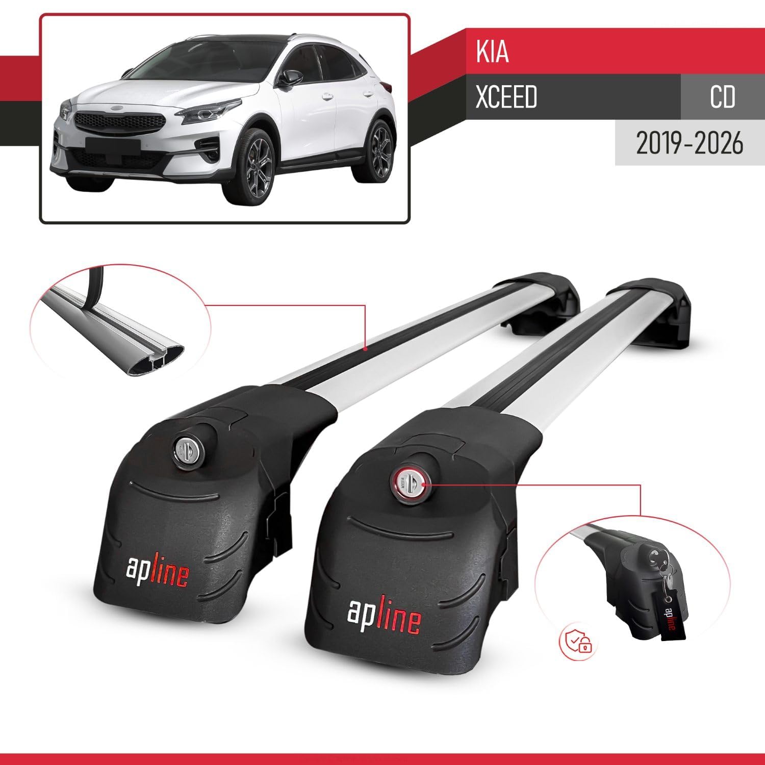 Compatibile con Kia XCeed (CD) 2019-2026 Modello ACE-2 Barre Tetto Portapacchi Auto Barre Portatutto Grigio Alluminio 2 Barre