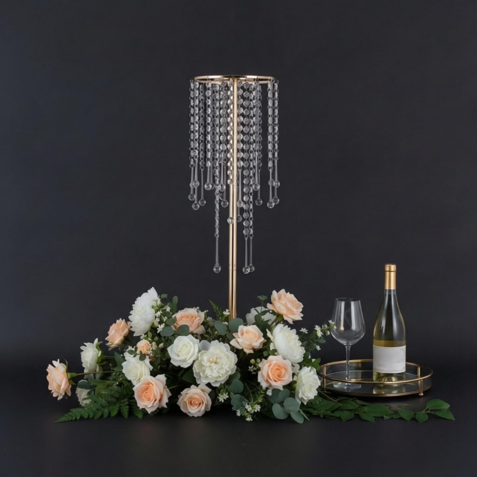 Soporte Decorativo de Boda Alta Centro de Mesa Jarrón Base Elevadora de Aleación con Brillo Espejado y Colgantes Adecuado para Bodas Formales, Plata, Diámetro 20 Cm X Altura 75 Cm