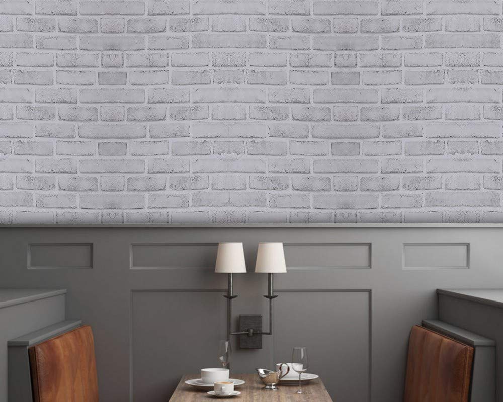 Univocean PVC Self Adhesive 3D Wallpaper - Pure White Brick Peel and Stick Vinyl Wall Stickers, Multicolor (45 x 1000 cm)