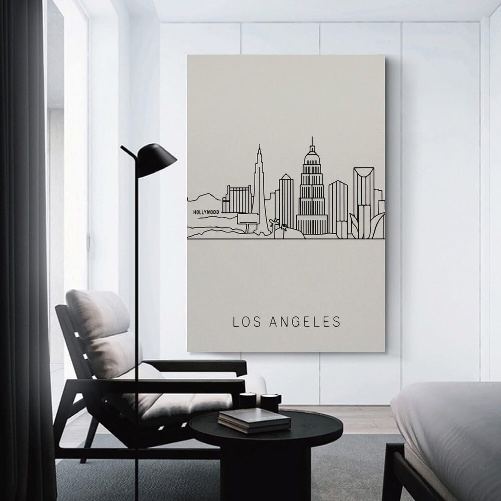 Junmoney Canvas Wall Picture Los Angeles Skyline Minimalist Art, 16x24inch(40x60cm), for Home Lounge, Bedroom Or Reading Nook, A Home Accent with Warm Character
