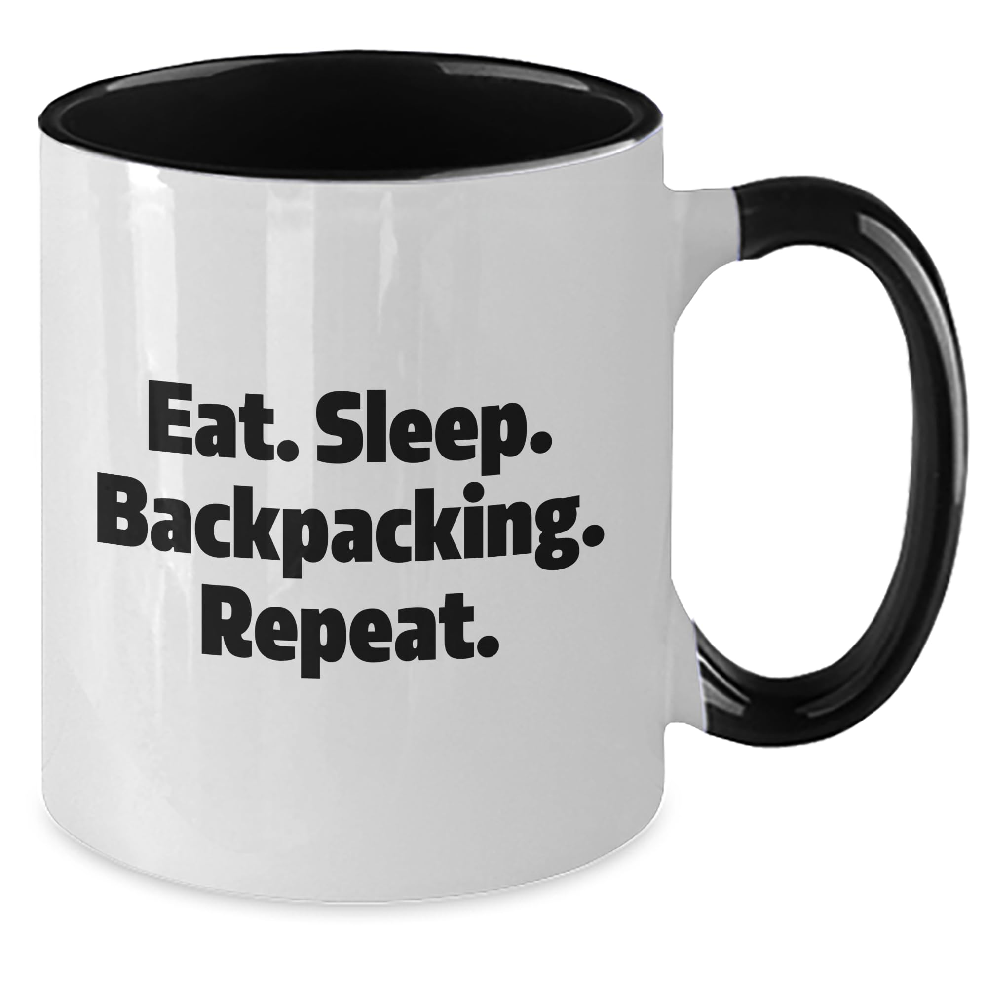 Backpacking Gifts for Men, Eat. Sleep. Backpacking. Repeat. Funny Quote Two Tone Coffee Mug, Christmas Unique Gifts, Gifts from Men to Men