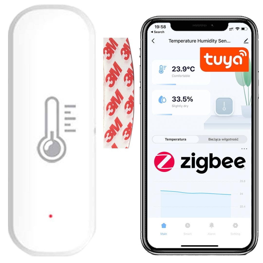 Sone Smart One Czujnik temperatury i wilgotności ZIGBEE TUYA | Wymagana bramka, przebieg pomiaru, eksport xlsx, alarm push, stan baterii, montaż na klej