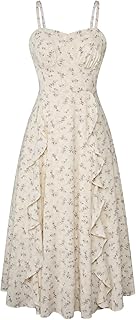 Sun Dresses for Women 2025 Boho Midi Dresses Casual Spaghetti Ruffle Dre...