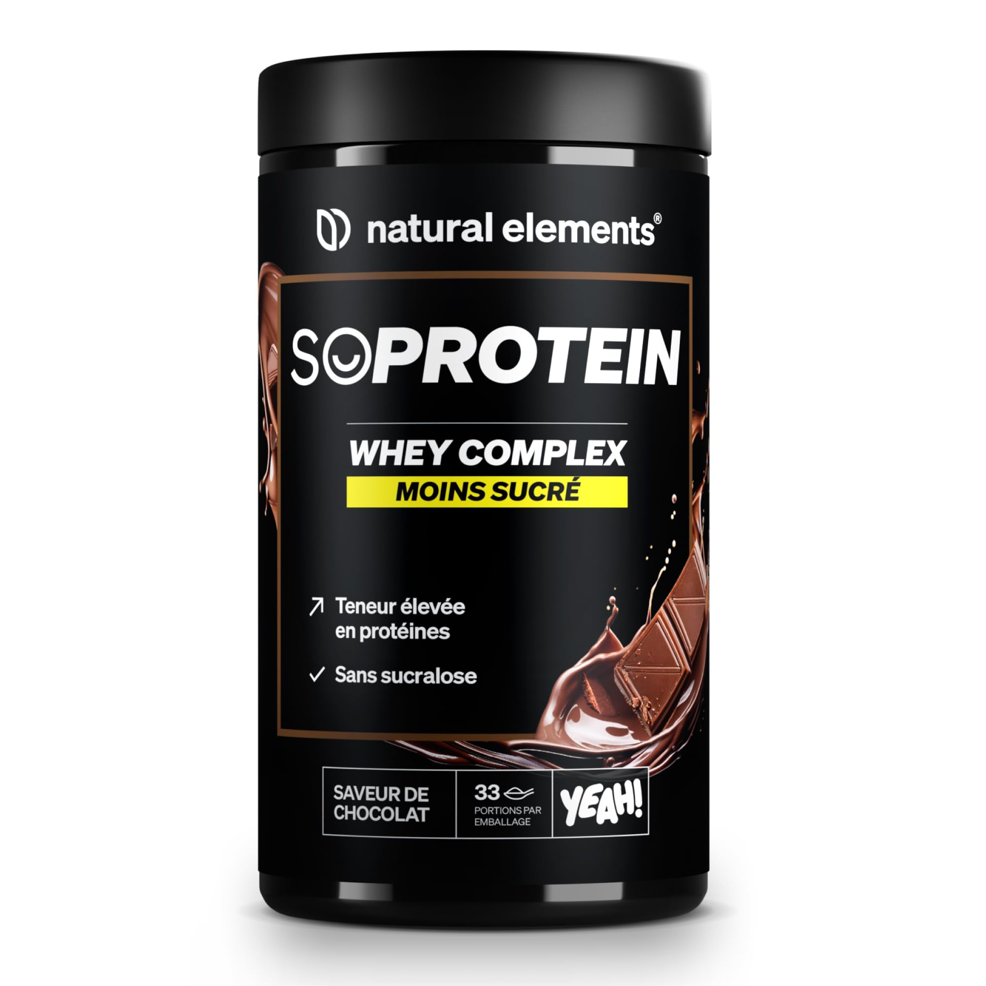 natural elements Whey Protéine Chocolat – 23g Protéines/Portion – Faible en Sucre – Riche en BCAA – Favorise Croissance & Récupération Musculaire – Mélange Facile pour Shakes & Smoothies – 1kg
