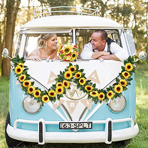 Image of Sunm Boutique 2 Pack Artificial Sunflower Garland Fake Sunflowers Garland Silky Sunflower Vine for Home Garden Party Decor, Yellow, 2 Pcs