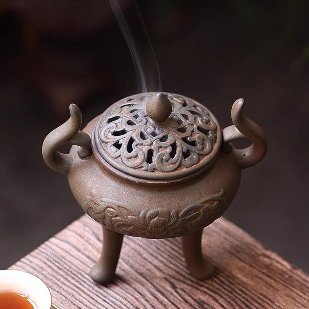 Bruciatore Di Incenso In Ceramica A Tre Gambe In Stile Cinese Retrò, Ideale For La Casa, Sala Da Tè E Decorazione Tavolo Portaincenso Bruciatore di Incenso a Riflusso