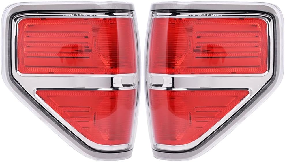 PIT66 Tail Lights Left&Right Compatible with 2009-2014 Ford F150 Rear Brake Lamps Assembly Red Lens Chrome Housing Rear Tail Lamp Lights Assembly