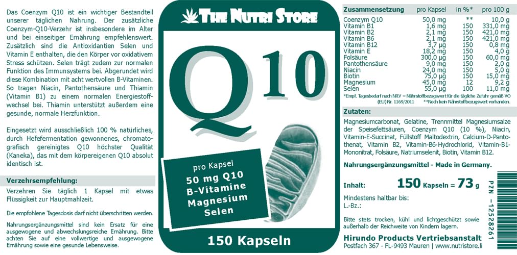 Q10 50 mg plus B-Vitamine, Magnesium, Selen Kapseln 150 Stk.