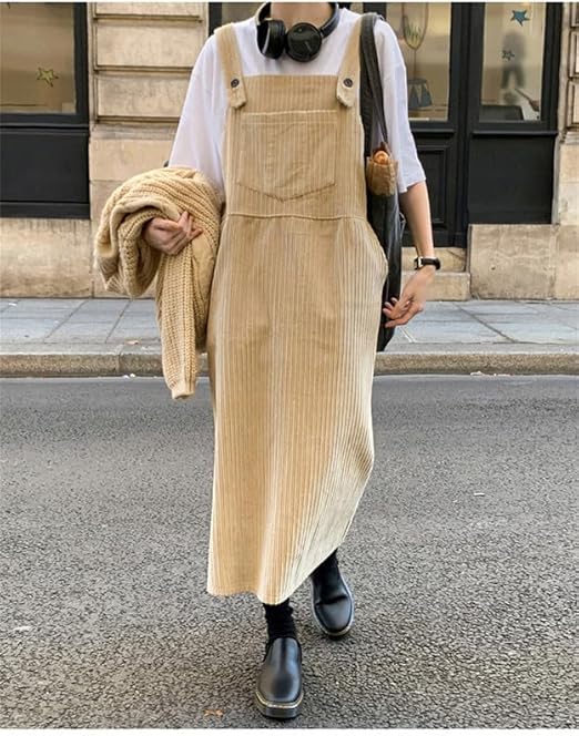 Damen Cord Overall Kleid - Ärmelloses Latzkleid Mit Taschen Für Frühling & Herbst