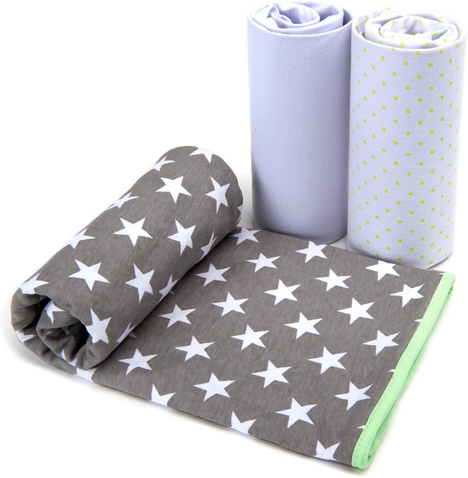 BabyCareGuru cot Sheets - 2 Fitted crib Sheets (45X90cm) made of Soft 100% Jersey Cotton PLUS cozy Baby Blanket (80X100cm) - cot Bedding set in Gray & White - Ideal for baby Cot bedside or Crib