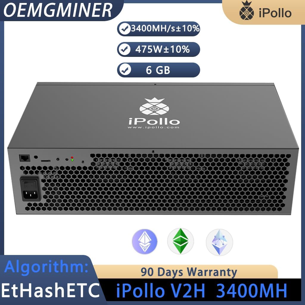New iPollo V2H Hydro Miner 3400MH/s 475W ETC Ethereum Classic ETHW ETHF ZIL Octa with HYD Water Cooling Super with Original PSU and Cord Quiet Home Mining by OEMGMINER (iPollo V2H 3400M)