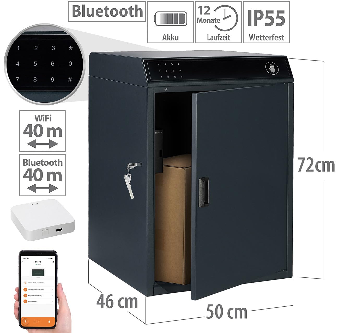 Boîte aux lettres connectée pour colis 46 x 72 x 50 cm avec passerelle réseau [AGT]
