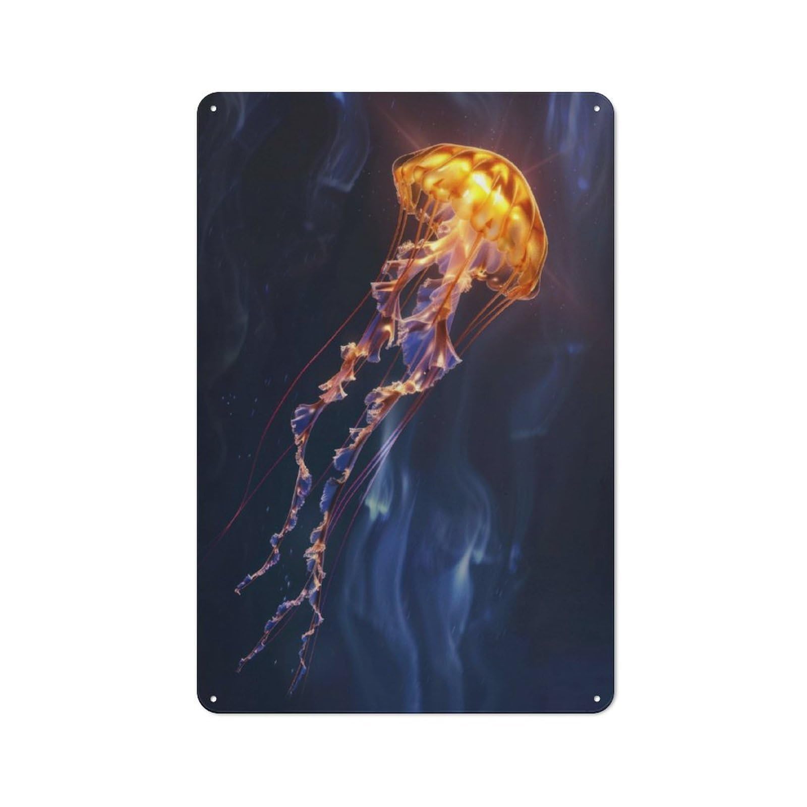 Metal Plaque 30x20cm with Celestial Jellyfish for Hallway Wall, Retro Decor, for Wall Display Collectors