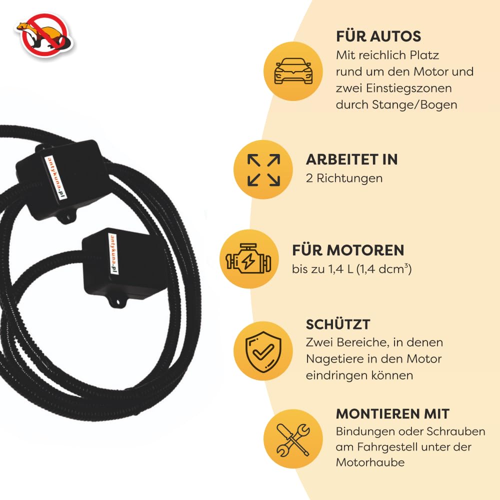 Light&Flash Marderschutz für Auto | Schutz von 2 Seiten des Motors | Energieversorgung / 12 V Stromausgang | Ultraschall Nagetierabwehr