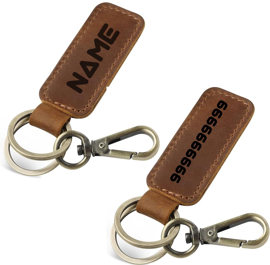 Chalk Factory Personalised Genuine Leather Keychain: Laser Engrave Name/Mobile/Vehicle Number or a Message