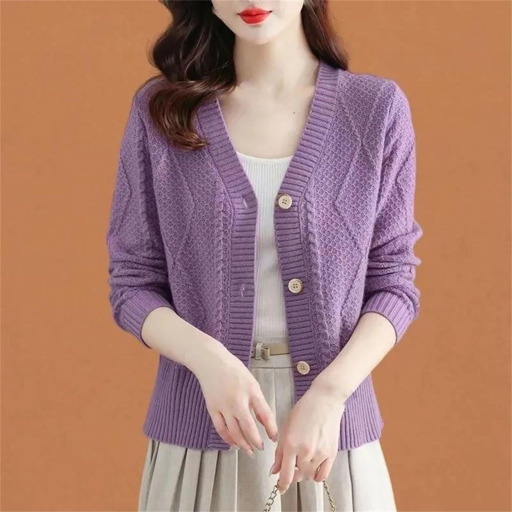 Cardigan da donna casual a vita alta, lavorato a maglia, lavorato a maglia, tinta unita