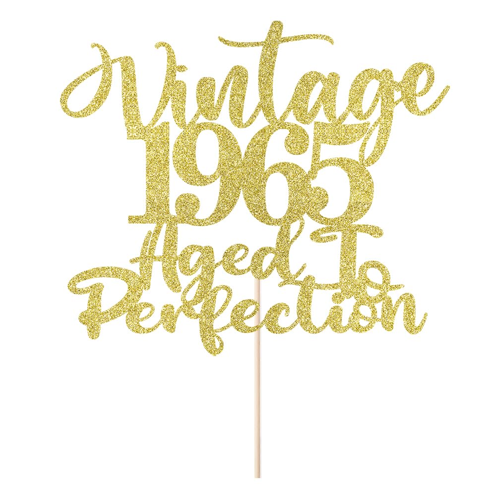 Vintage 1965 Aged To Perfection Cake Topper 61th birthday happy birthday cake topper men and women cheer 61 years old handmade Golden flash cake