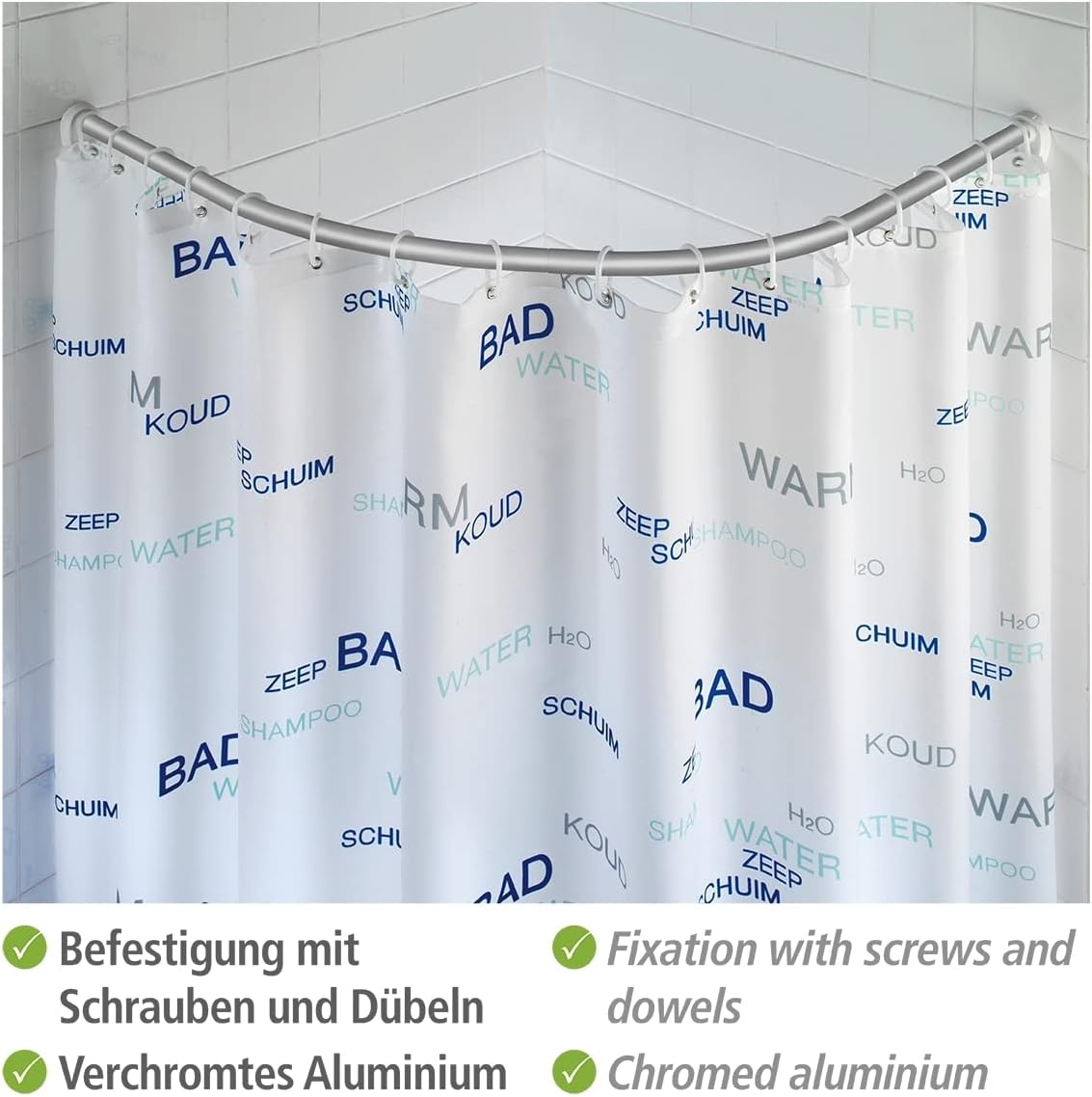 WENKO 19220100 Curved Shower Rod Chrome variabel, Metal Aluminium, Chrome