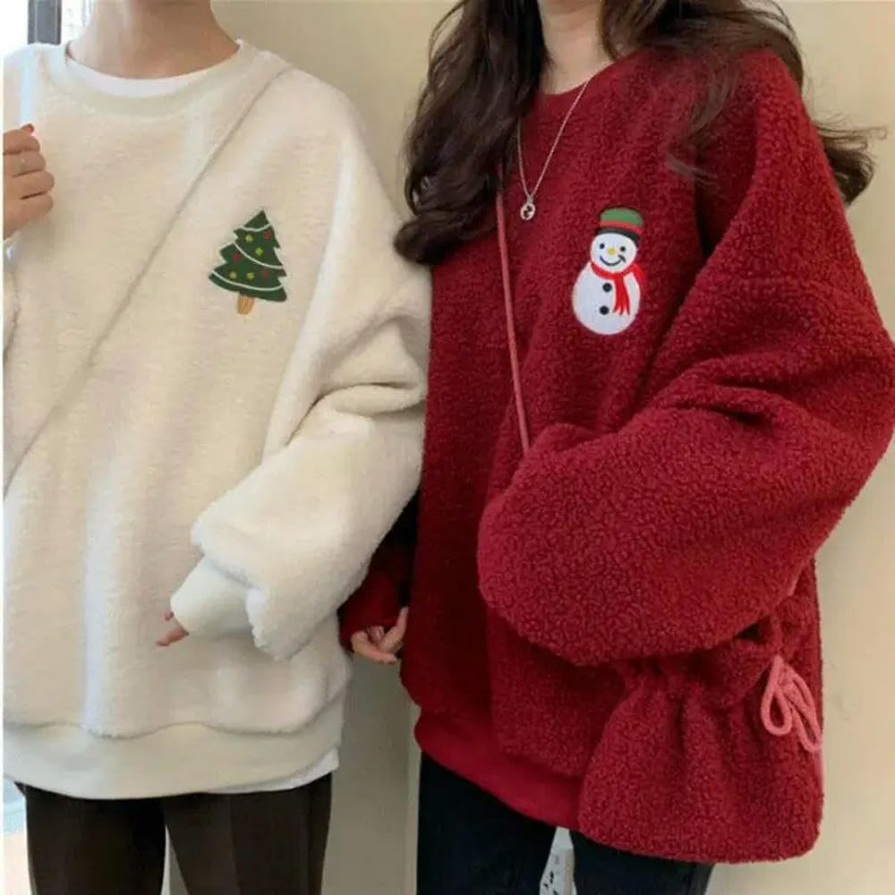 JCVBN jesień zima na co dzień oversize puszysta bluza z kapturem damska choinka bałwan haft polar sweter bluza dopasowana