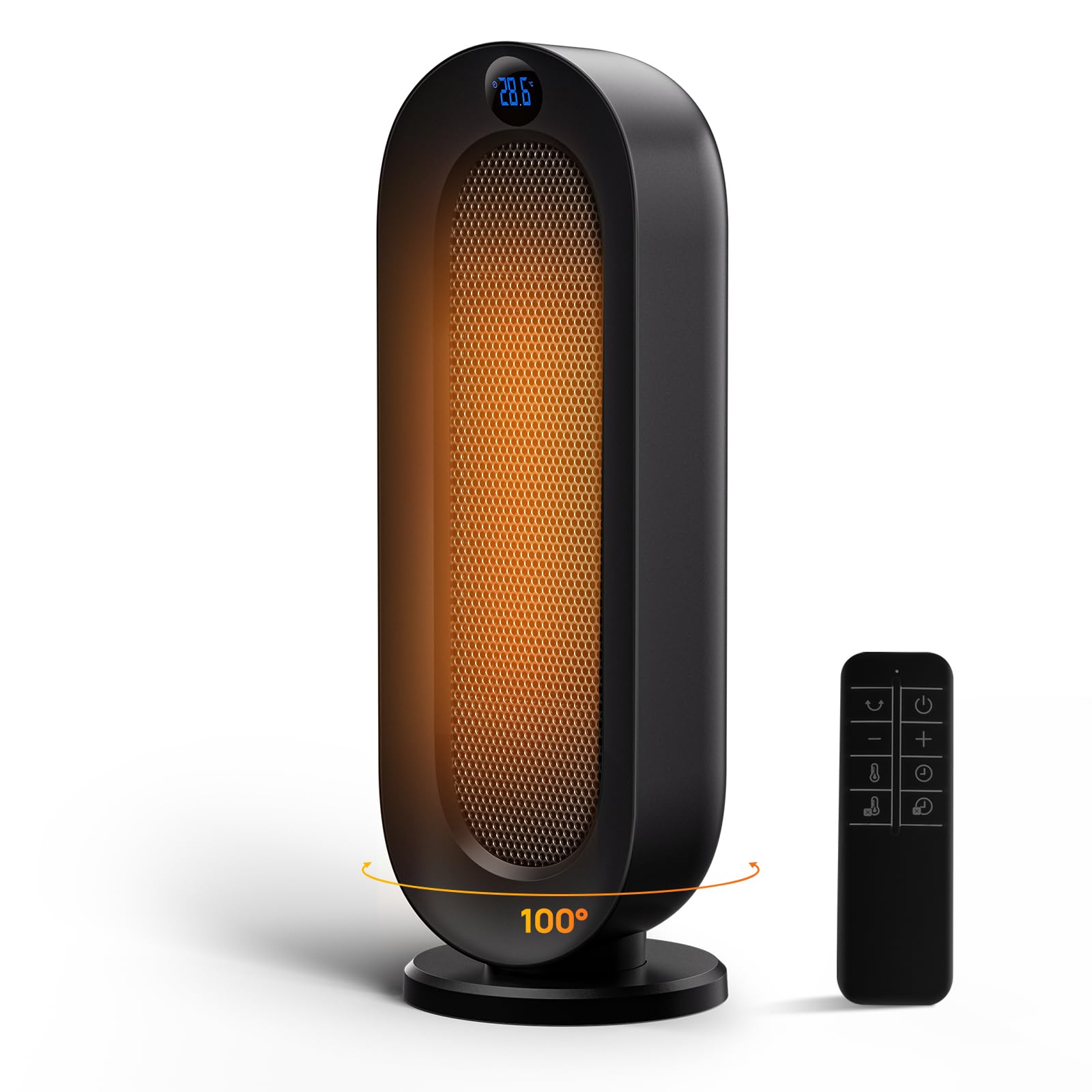 Space Heater for Indoor Use 1500W Electric Heaters with 100 Oscillation 1-12H Timer Remote Tower Heater Quick 2s