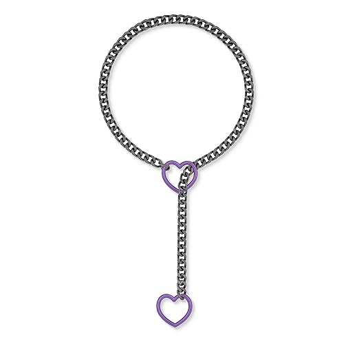 ADEMISHIA Black Cuban Chain Choker Collar For Women, Purple Heart O-ring Slip Chain Necklace Adjustable Lariat Y-Necklace - 24" - Black