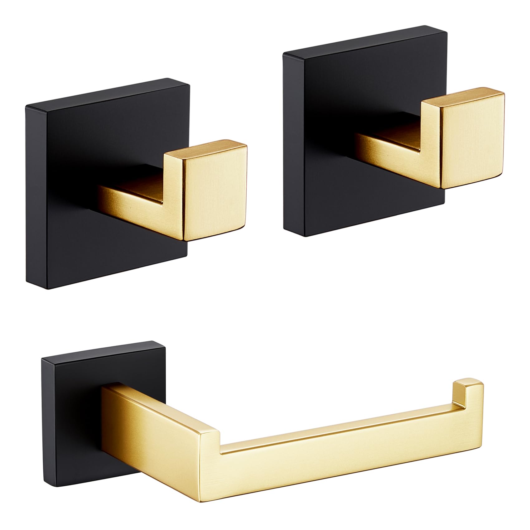KOKOSIRI Toilet Paper Holder Toilet Roll Holder Bath Towel Hook Wall Mount Square Robe Hook Coat Hook Black Gold B2003GDK+B1010GDK-P2