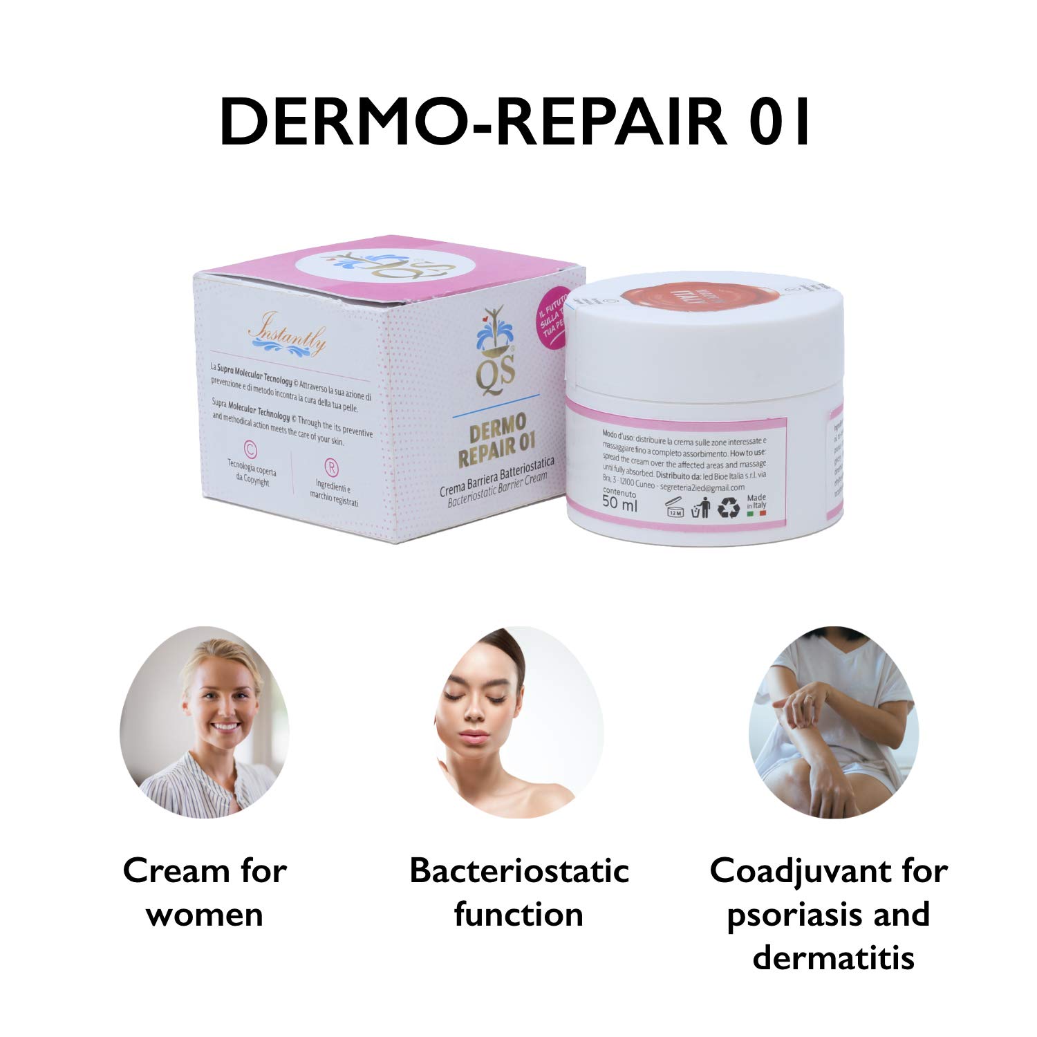 QS Barrier Cream para mujeres - Coadyuvante contra psoriasis y dermatitis - Fabricada con innovadora Tecnología Supra Molecular - Tarro de 50 ml