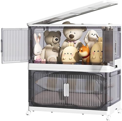 Contenedores de almacenamiento plegables con tapas, contenedores de almacenamiento apilables de plástico, caja de almacenamiento plegable,