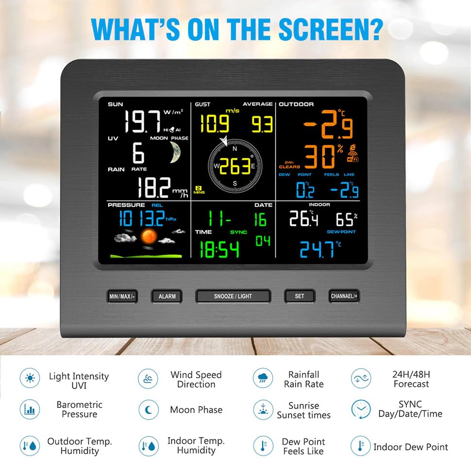 0360-025T WiFi 433mhz Wireless Professional 7 in 1 Weather Station with WiFi(0360-025T)