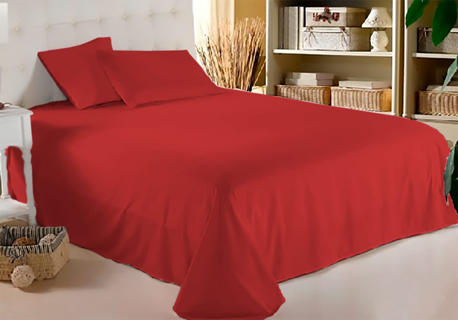yibo - Juego de Sábana de 3 Piezas Color Rojo, para Cama de 150 x 190/200cm, Sábana Bajera Ajustable para Cama + Sábana Encimera + Funda de Almohada