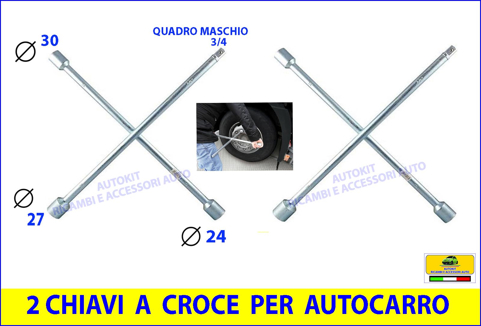 Generico 2 Chiavi a Croce per Dadi Ruota Camion 24/27/30 mm. Quadro maschio 3/4” per Gomme bulloni ruote autocarri - 99173