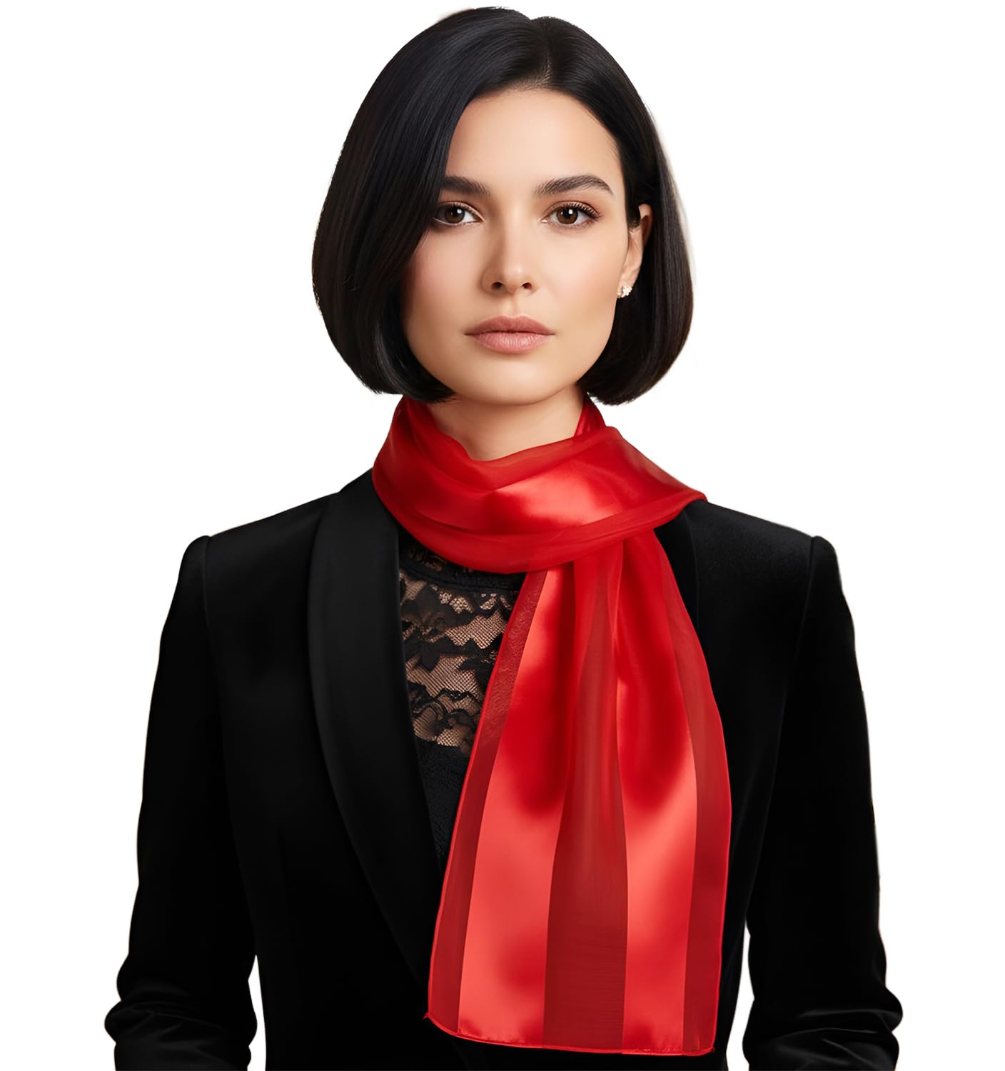 Scarfs for women | lightweight soft silky scarves | 60" long satin chiffon stripe solid color neckerchief