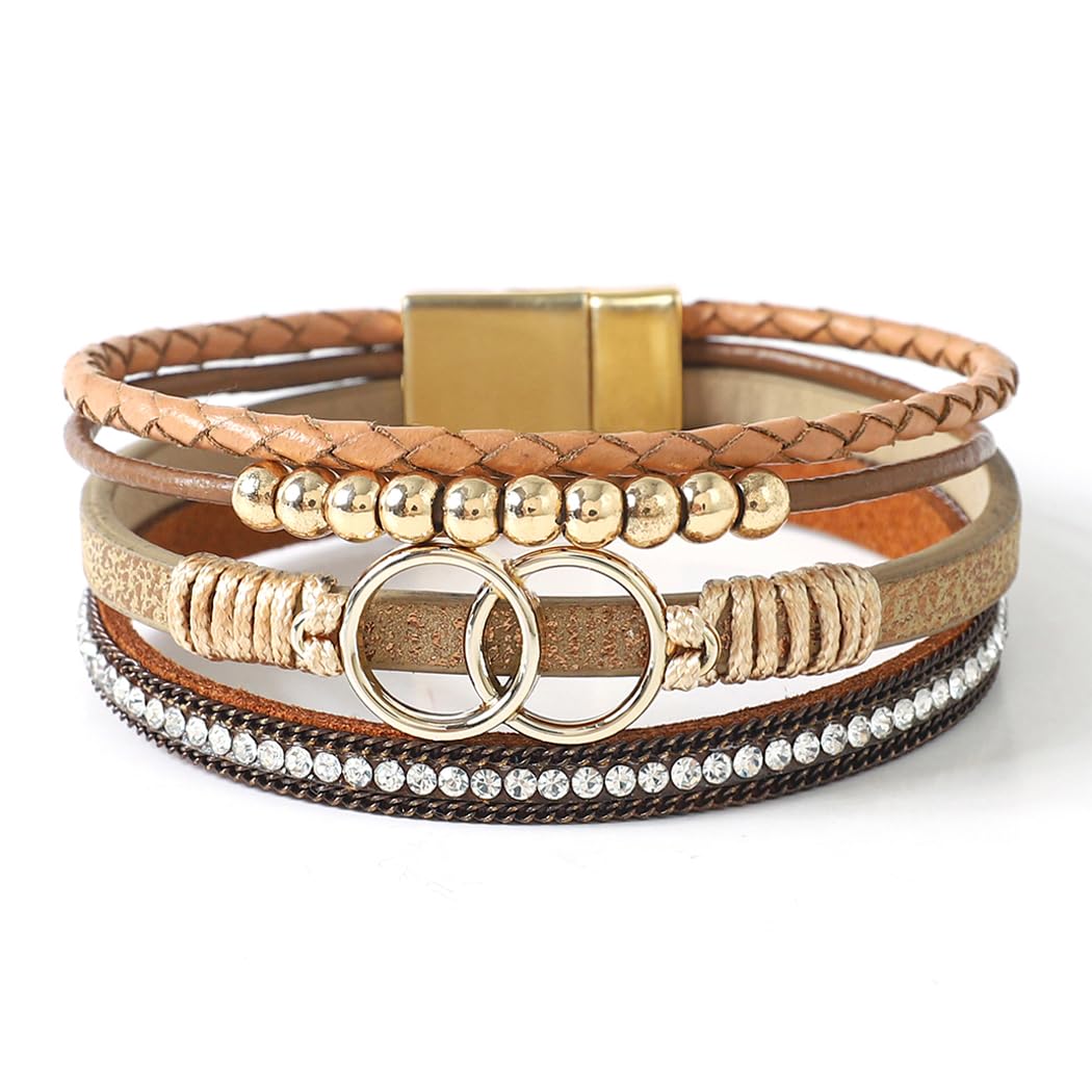 Rantanto Boho Braided Leather Wrap Bracelet Trendy Layered Cuff Bracelets Bohemian Stackable Fashion Bracelet Jewelry For Women