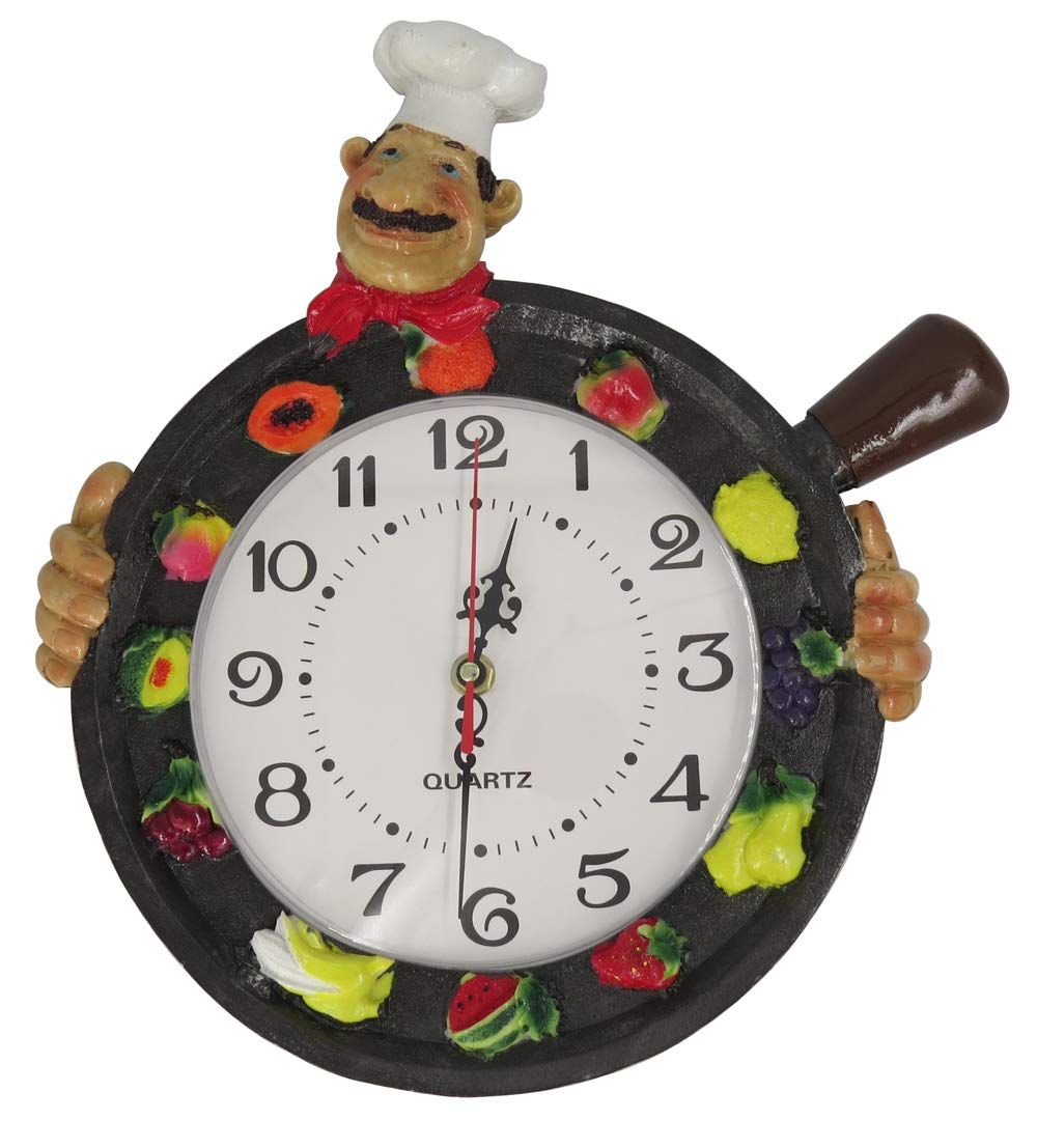 Hand Painted Resin Wall Clock Cook Multi Color,Non - Ticking Whisper Quiet Battery,Kitchen,Living Room,Wall Clock for Indoor Décor