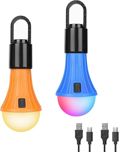 Lepro Linterna LED recargable para campamento, 7 modos de luz blanca y RGB, esenciales de campamento, bombillas colgantes con gancho de clip para