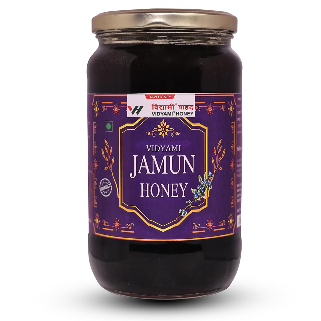 Vidyami Natural Jamun Honey | 100% Organic, Raw & Unprocessed | Pure Indian Blackberry Honey | Low GI & Diabetic-Friendly | Boosts Immunity & Digestion | (1 Kg (Glass Jar))
