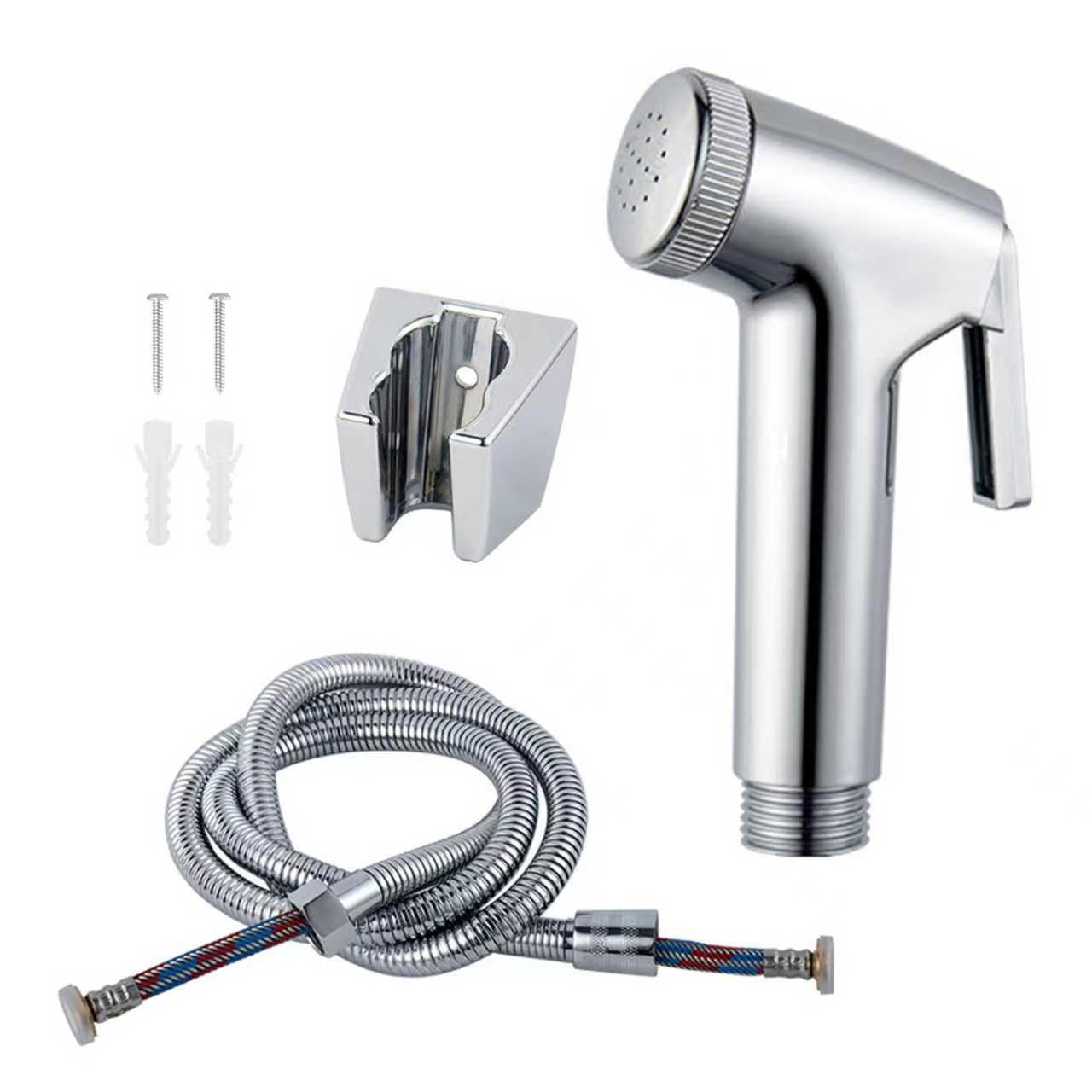 1 Set Stainless Steel Bidet Shower, Handheld Douche Sprayer with 1.5M Hose and Valve Adapter, for Muslim Shower, Toilet Cleaning, Pet Bath