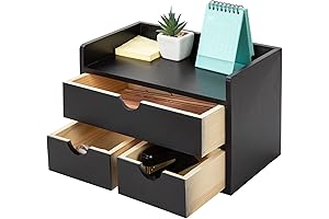 Black Bamboo 3-Drawer Storage Organizer, Desktop Organization Box for Home Office Workspace